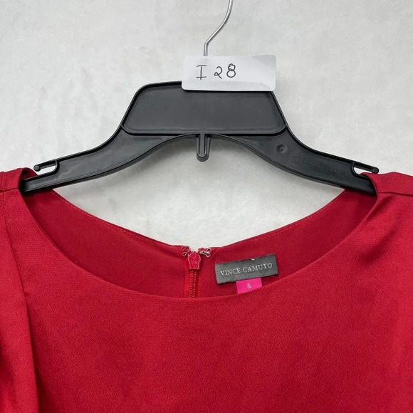 Vince Camuto Blouse Women's Sz S Red Boat Neck Sleeveless Lined Peplum Zip Back - Picture 7 of 7